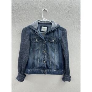 Mudd Womens Jacket Size XS Button Up Denim Hoodie Sweatshirt Long Sleeve